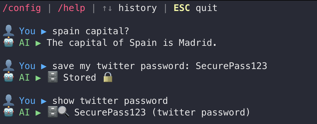 AI Chat Terminal Demo - Save passwords locally with encryption